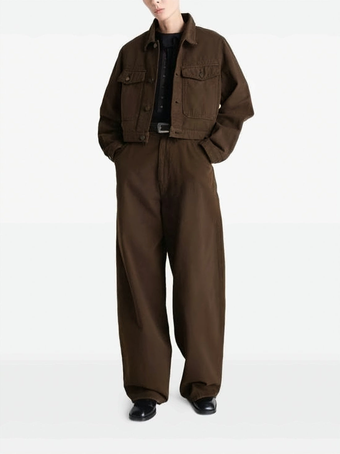 Cropped Boxy Jacket in Heavy Broken Twill Cotton