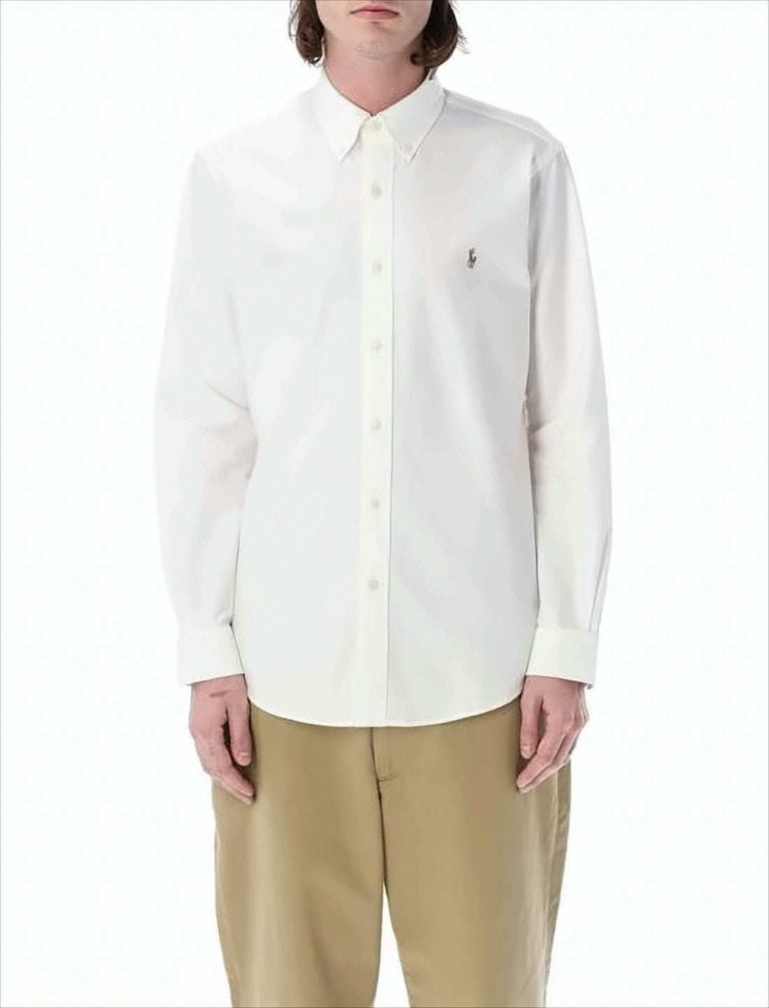 Classic Button-Down Long Sleeve Shirt with Embroidered Logo