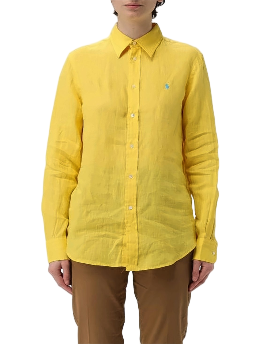 Long-Sleeved Linen Button-Up Shirt with Classic Collar