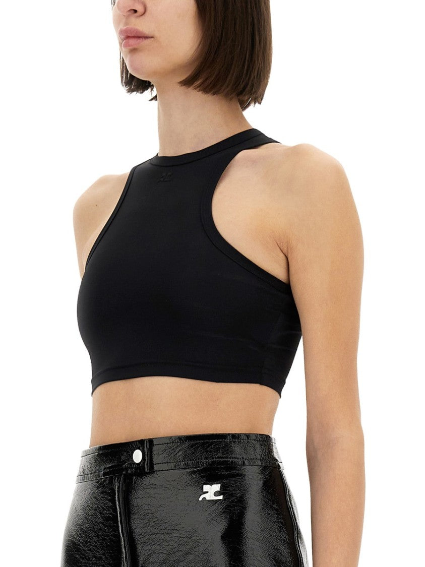 Fitted Crop Top With High Neckline