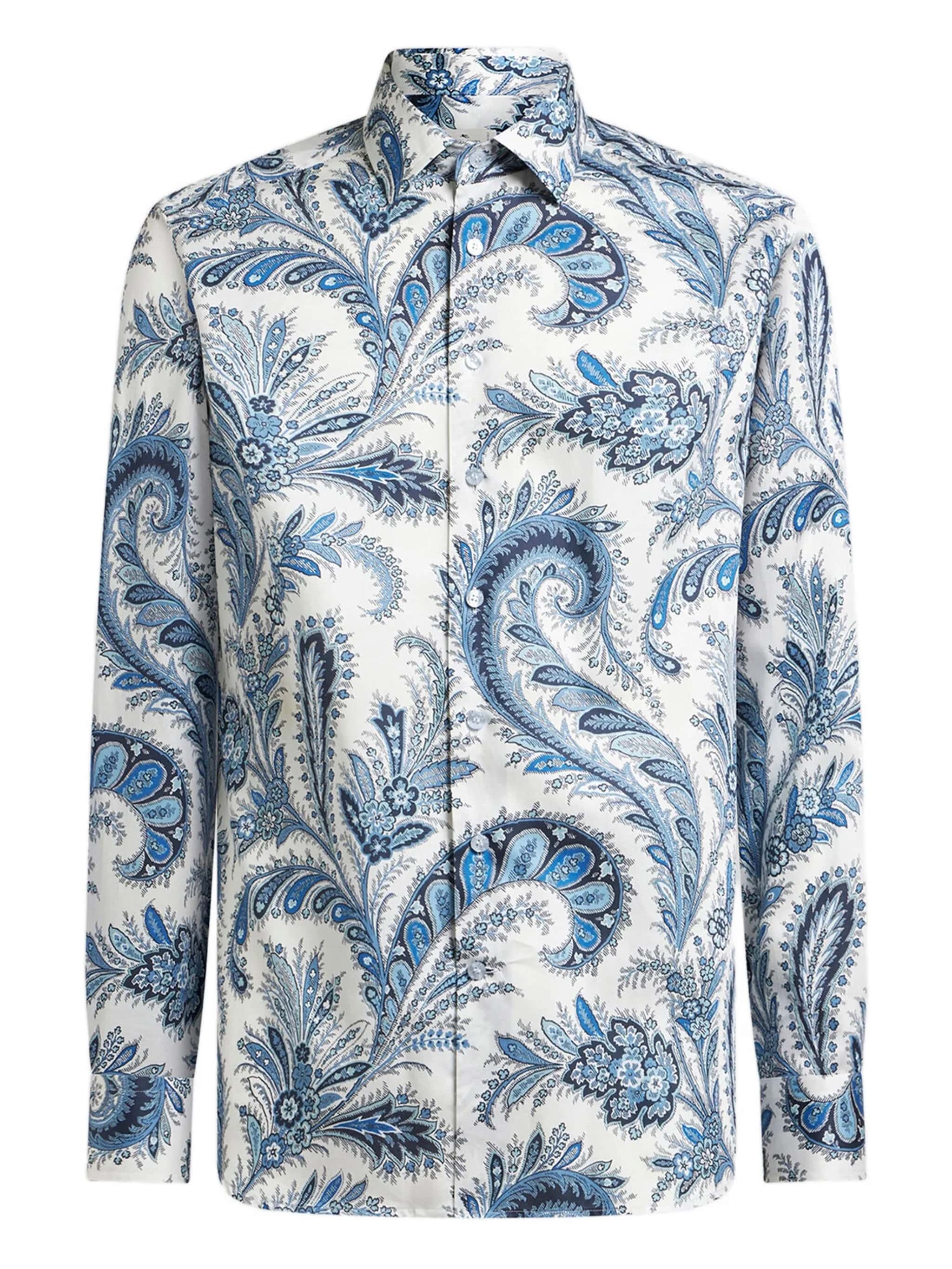 Roma White Blue Paisley Cotton Shirt