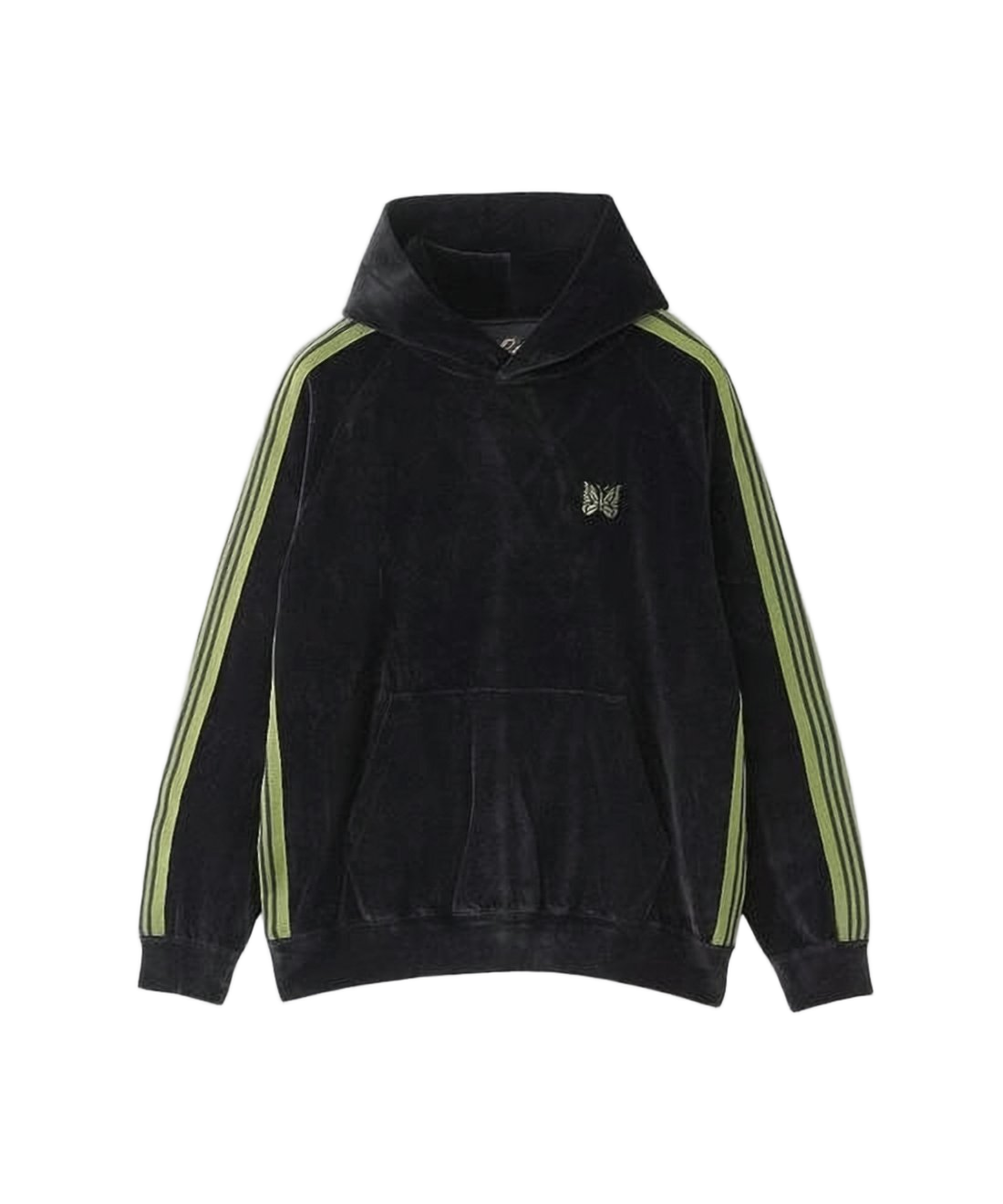 Velvety Black Hoodie with Striped Sleeves