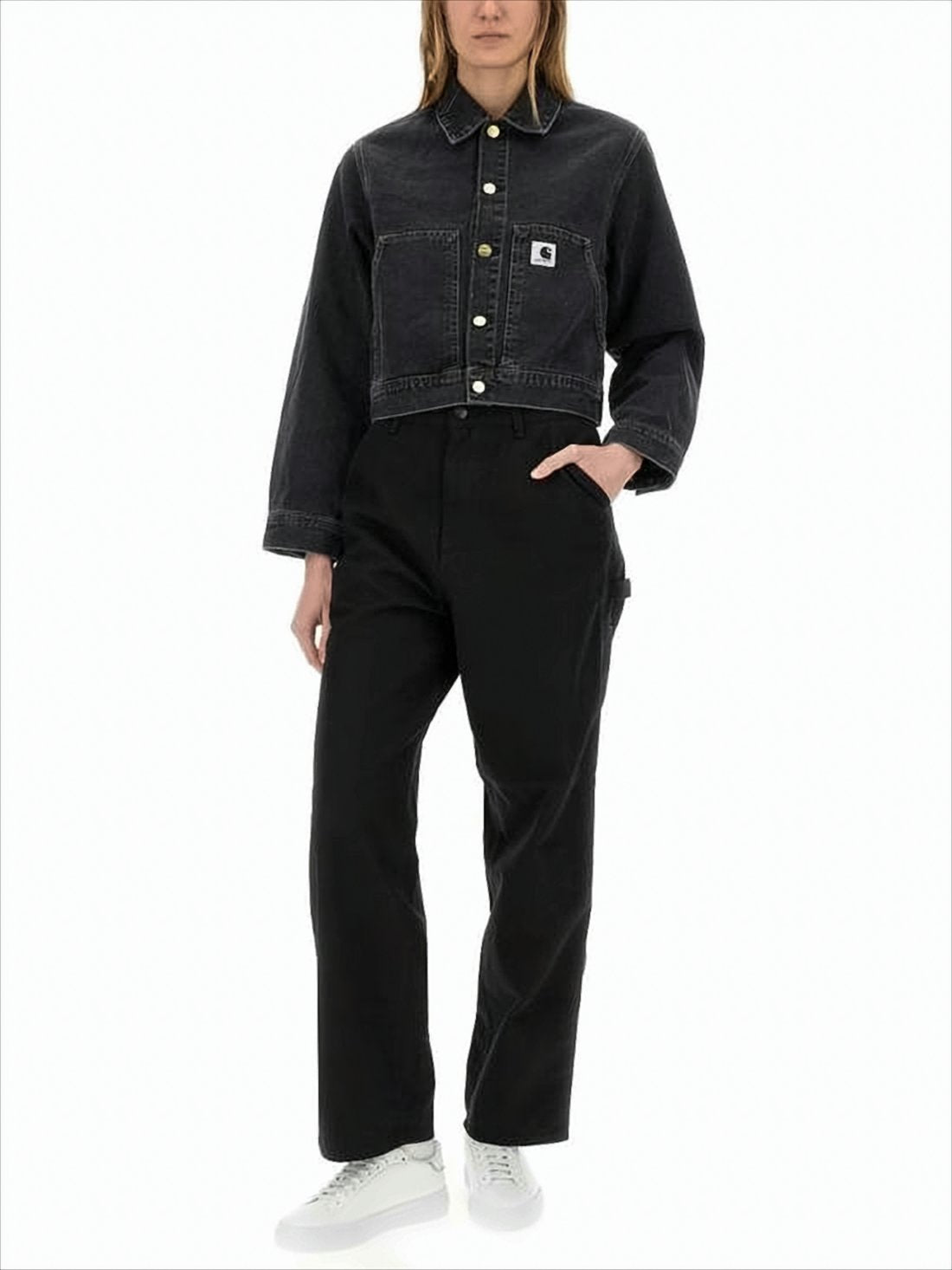 Cropped Boxy Denim Jacket with Classic Collar