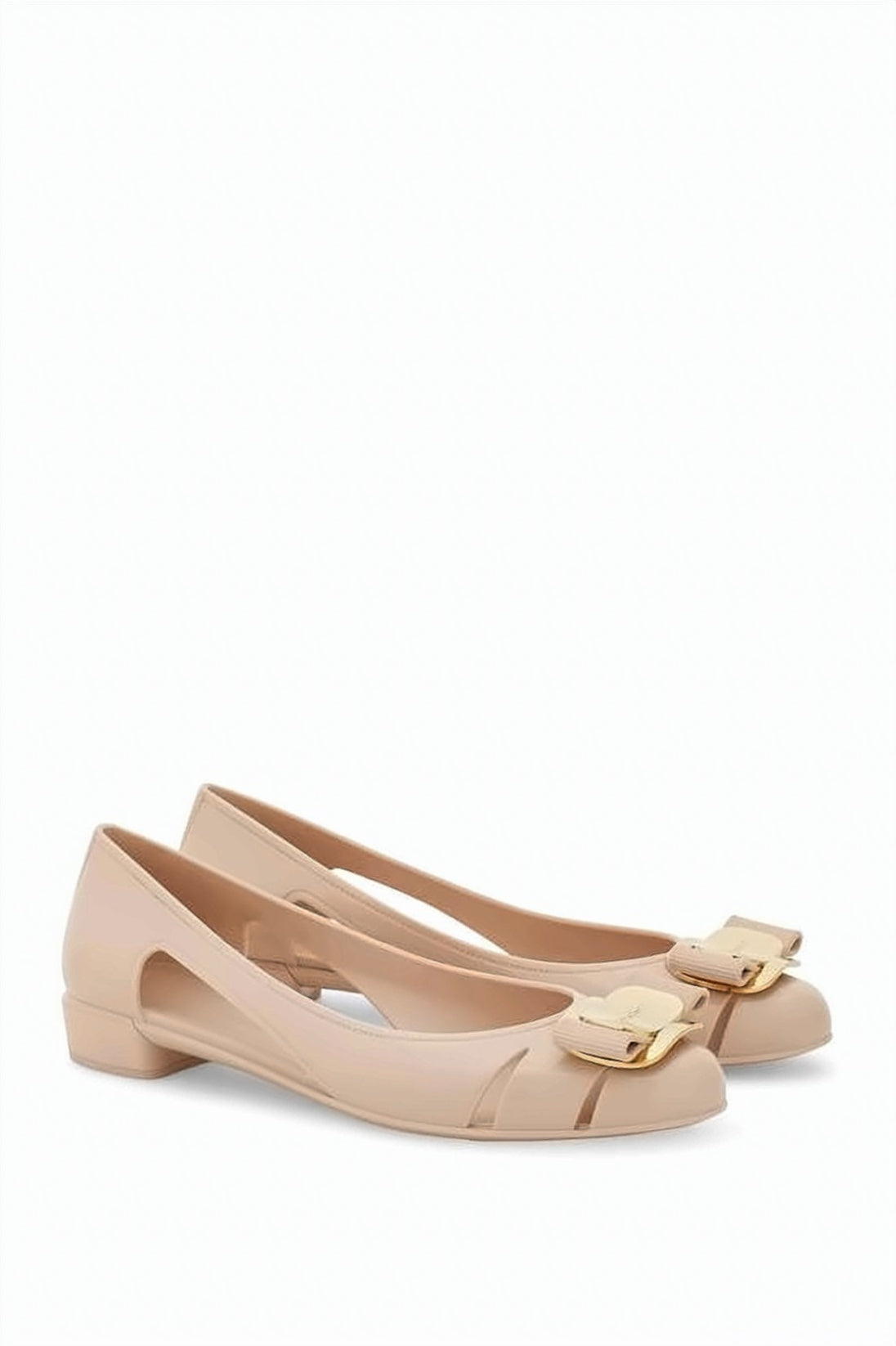 Rubber Flat Shoes with Cut-Out Details and Bow Accent