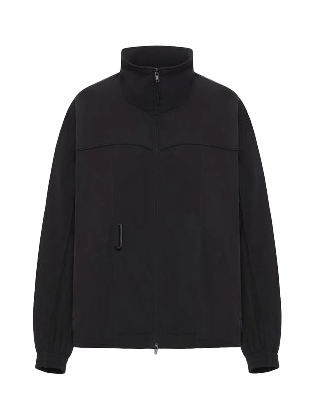 Black Jacket with High Collar and Subtle Logo