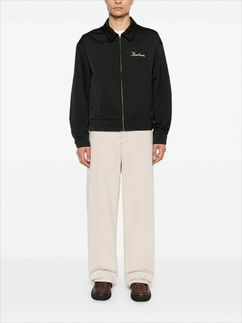 Black Wool And Linen Jacket With Embroidered Detail