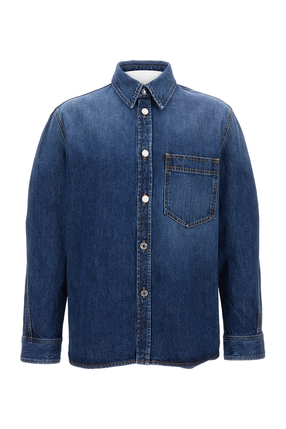 Washed Denim Shirt with Front Button Closure