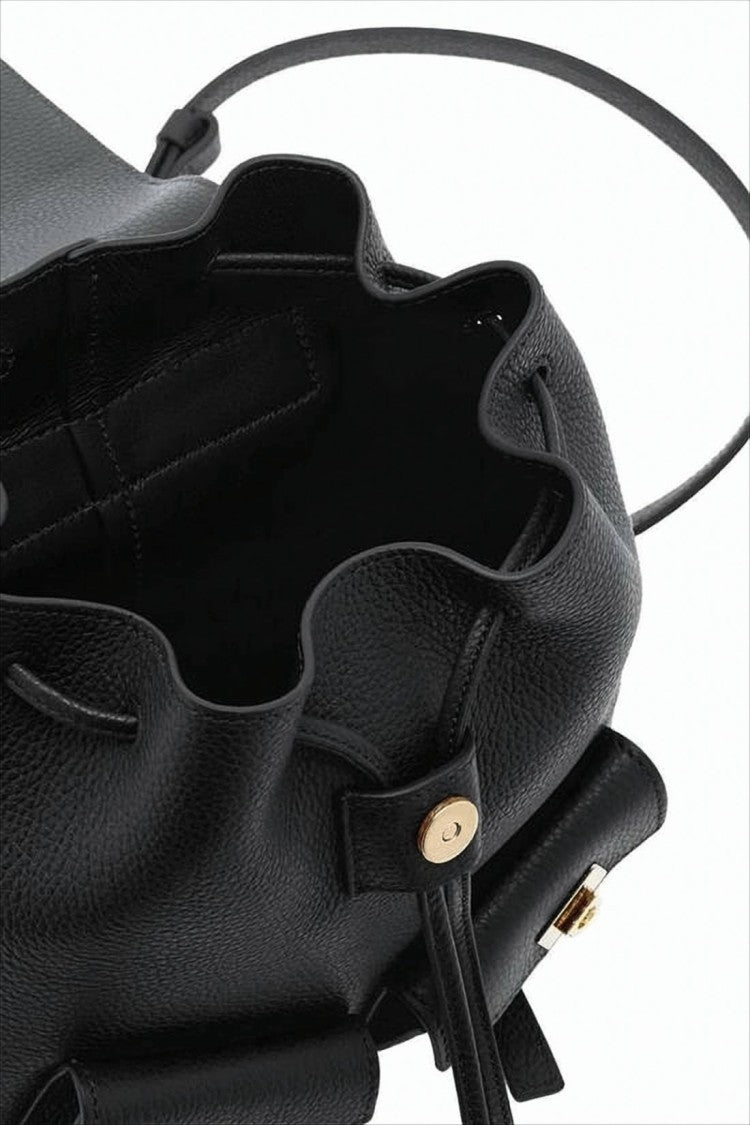 Structured Black Calf Leather Backpack with Flap Closure