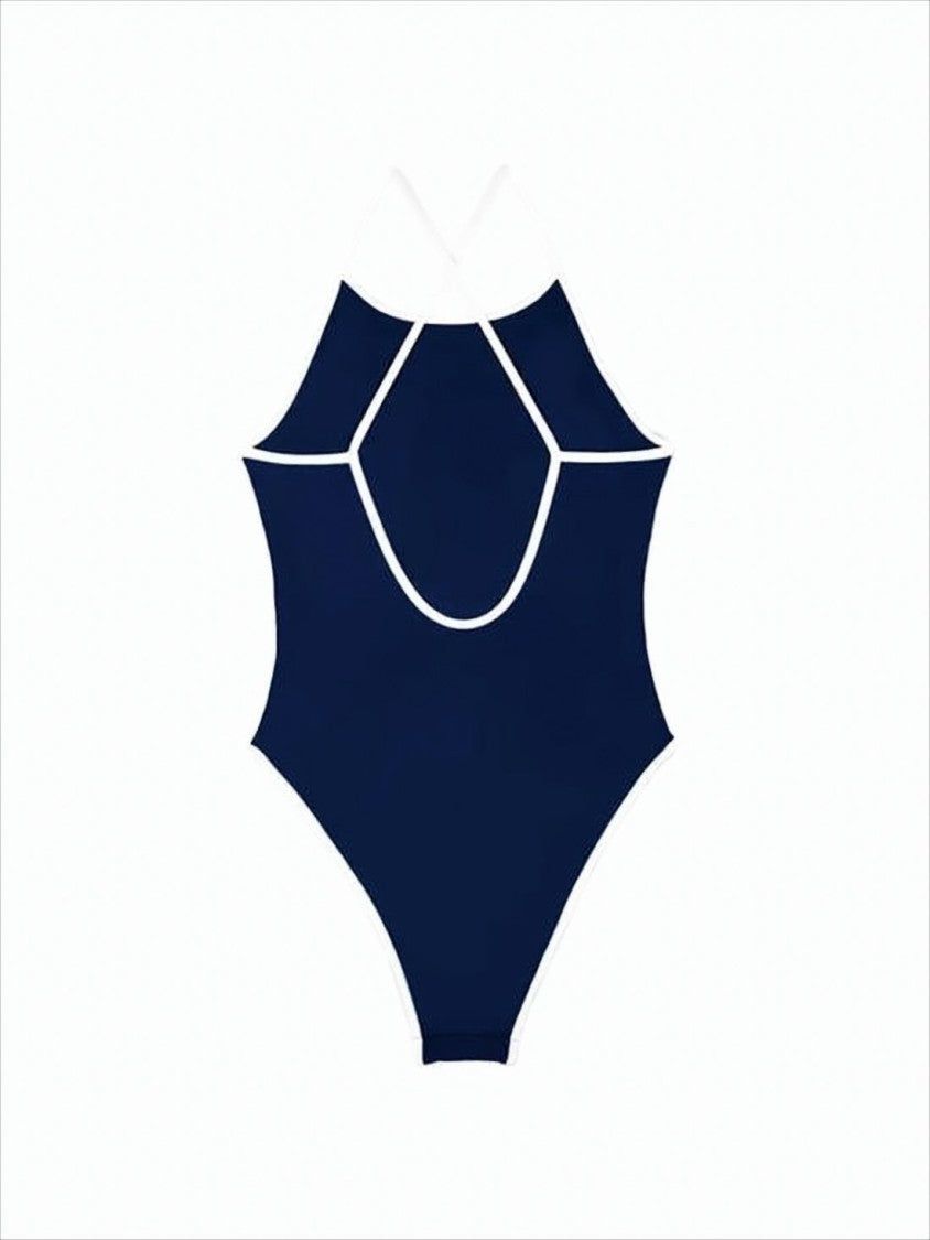 Fitted One-Piece Swimsuit with Crisscross Straps