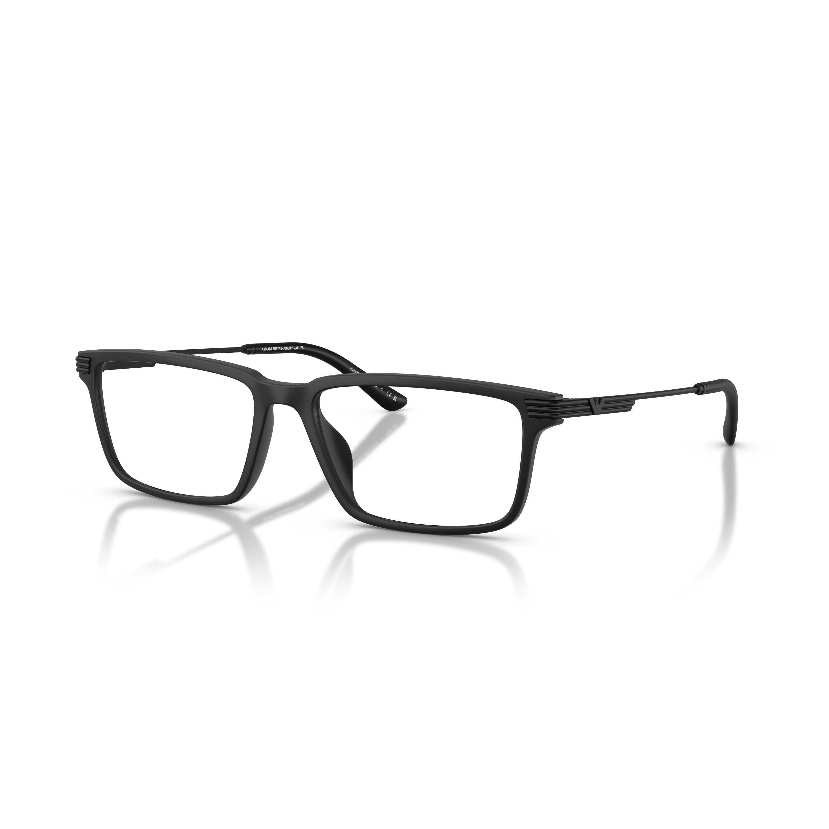 0ea3268u Rectangular Matte Black Eyeglasses with Ridged Temples