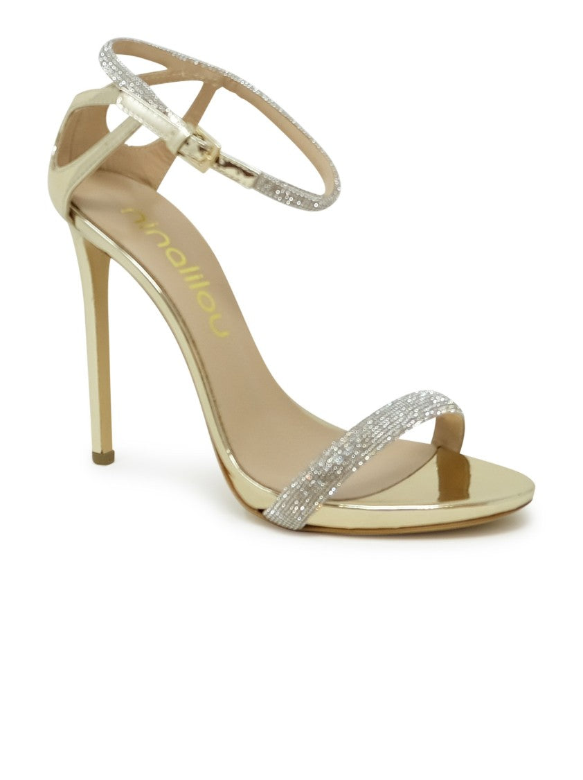 Gold Leather Sandals With Swarovski
