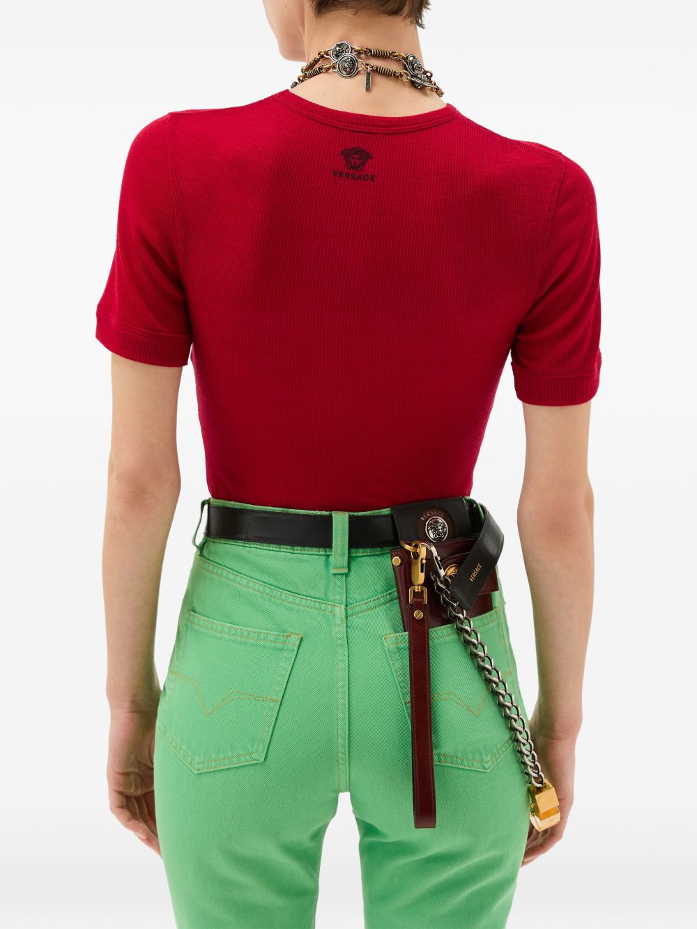 Fitted Silk-Nylon Blend Top With Round Neckline
