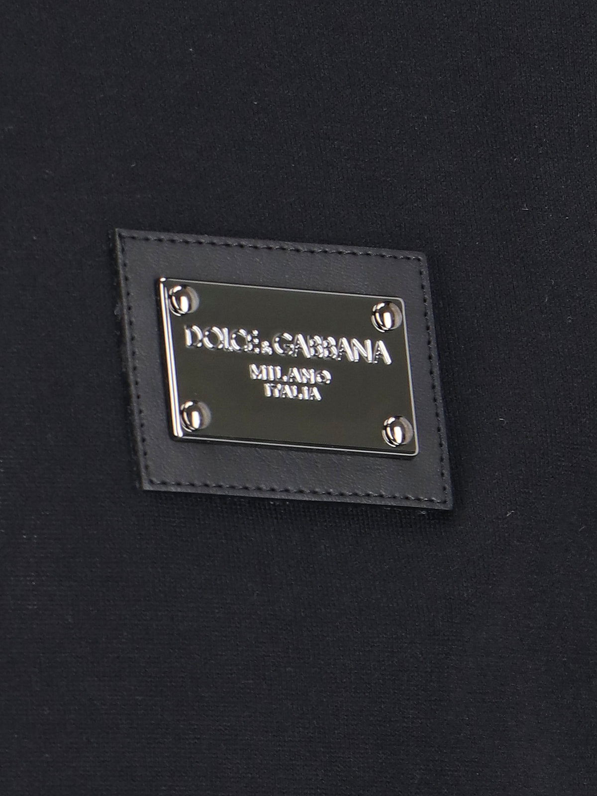 Black Cotton Jersey T-Shirt with Silver-Plated Logo