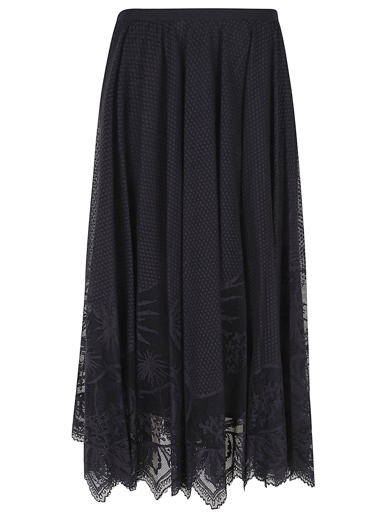 Flared Midi Skirt With Crochet Lace