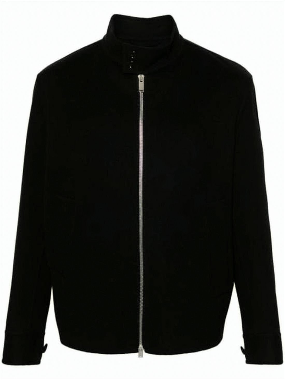 Minimalist Black Wool Jacket with High Collar