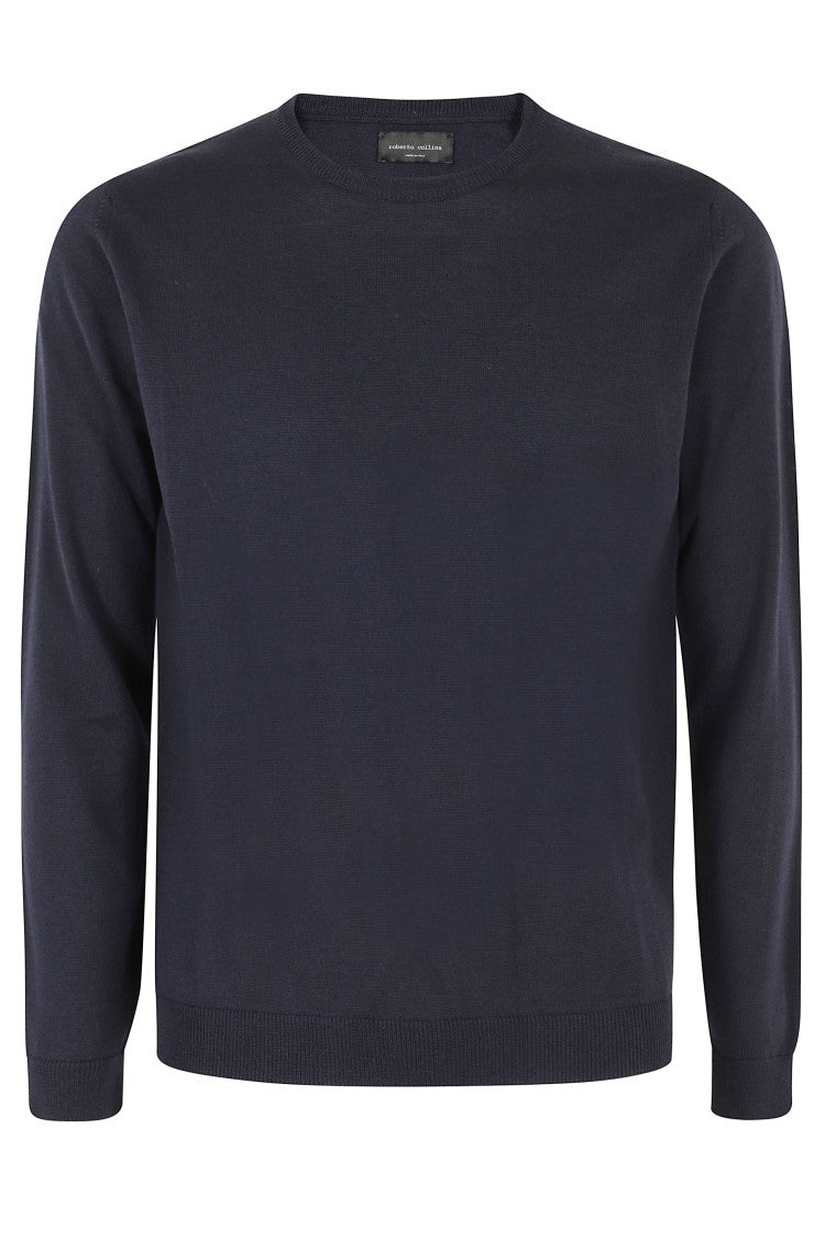 Navy Crew Neck Sweater With Long Sleeves