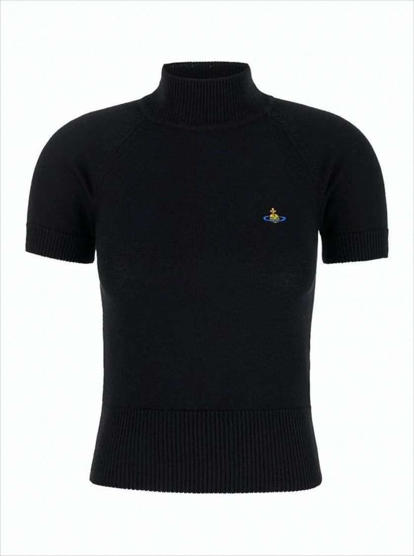 Fitted Short-Sleeve Turtleneck Sweater