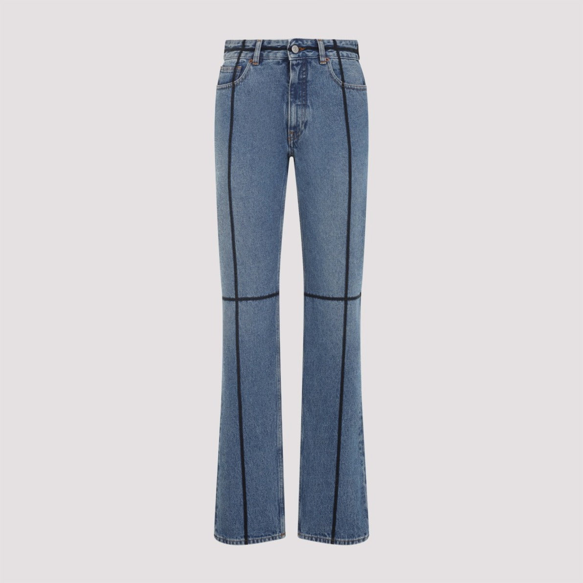 Flared Blue Jeans With Contrasting Stitching