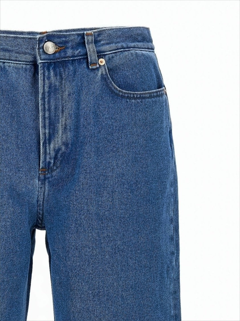Straight-Leg Mid-Rise Denim Pants with Five-Pocket Design