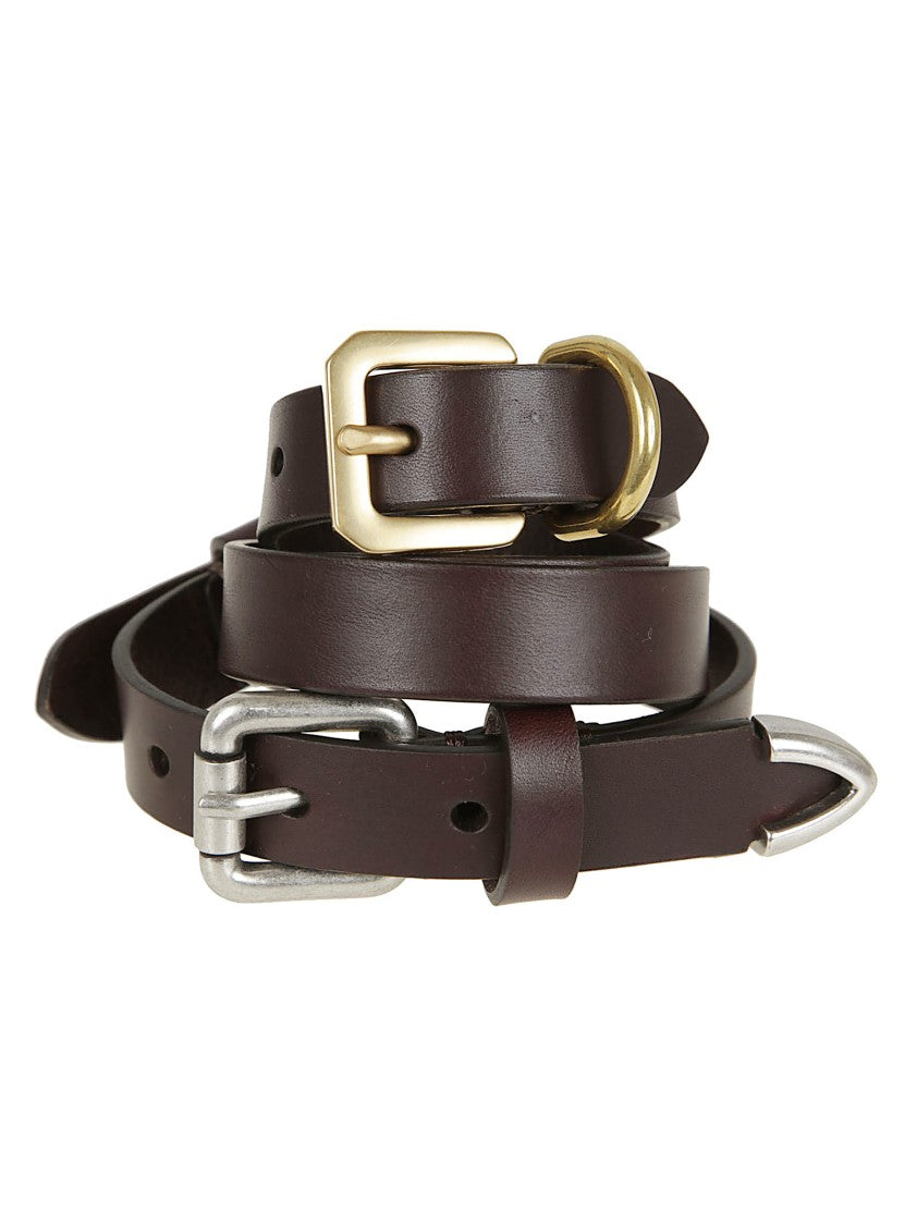 Multicoloured Calf Leather Belt with Dual Buckles