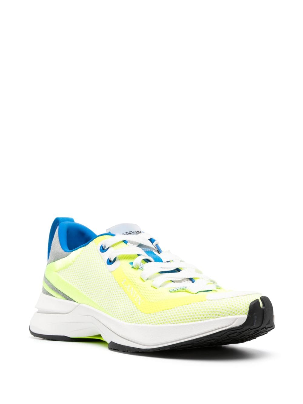 Lemon Yellow and Blue Colour-Block Mesh Sneakers