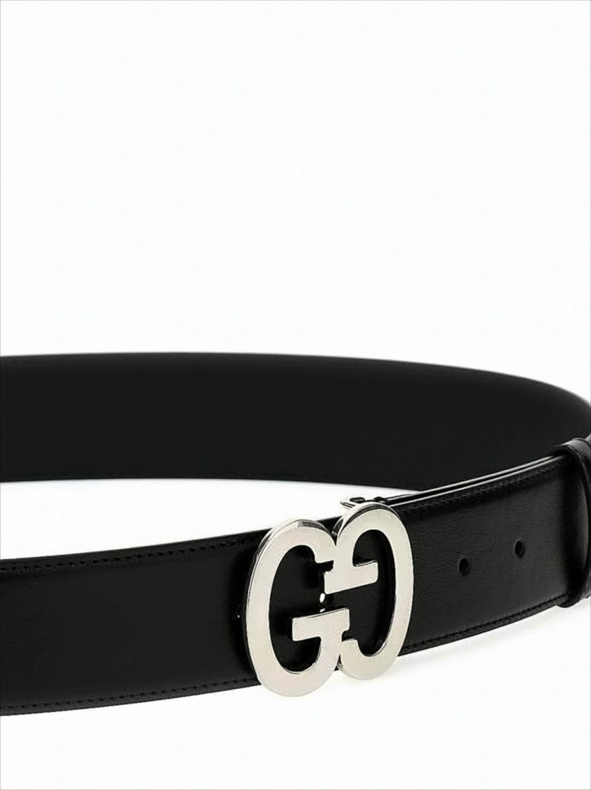 Black Leather Belt with Double G Buckle