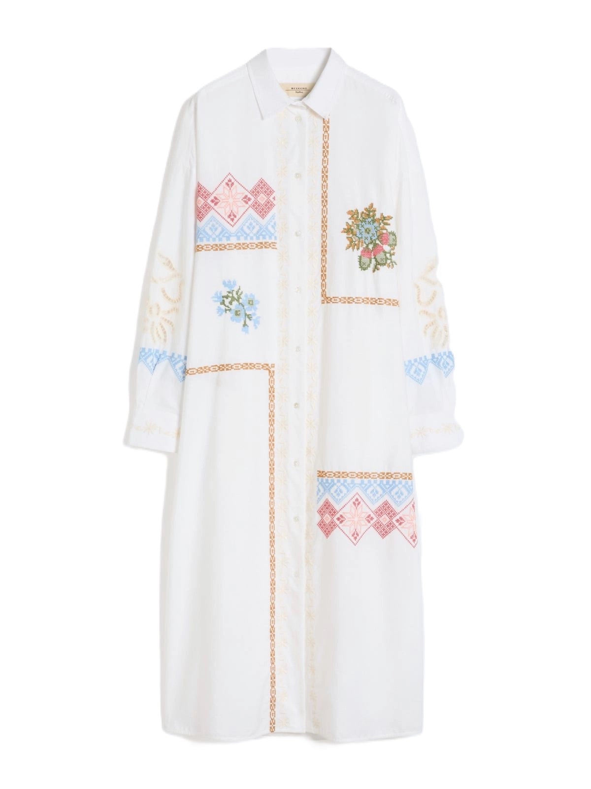 Loose-Fitting Shirt Dress with Embroidered Patterns