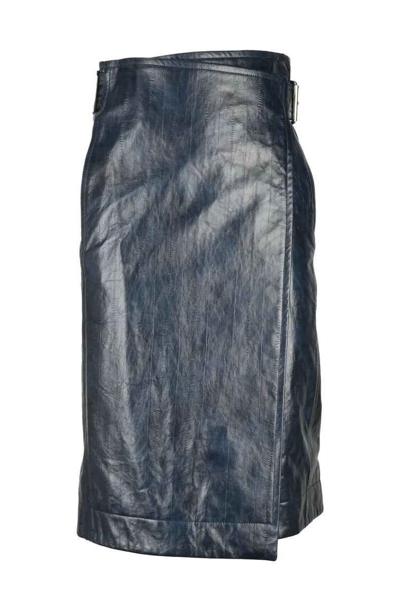 Leather Midi Skirt - Blue