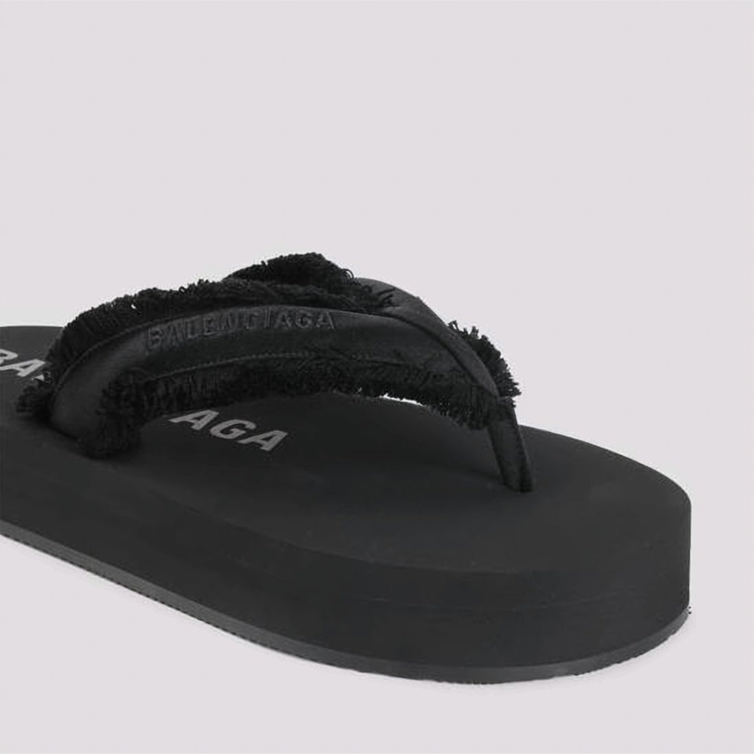 Black Thong-Style Frayed Edge Platform Sandals