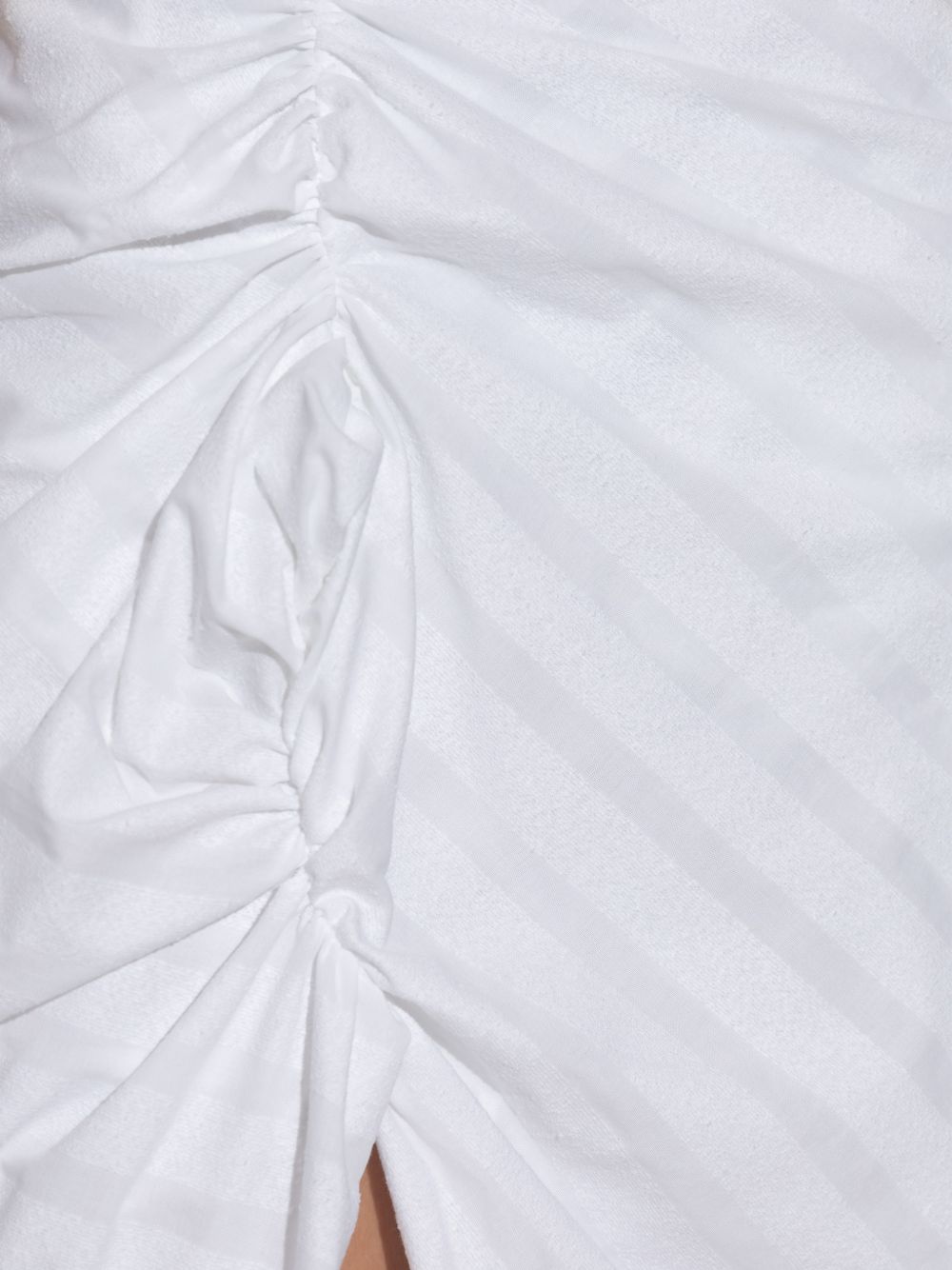 White Striped Cotton Gathered Slit Skirt