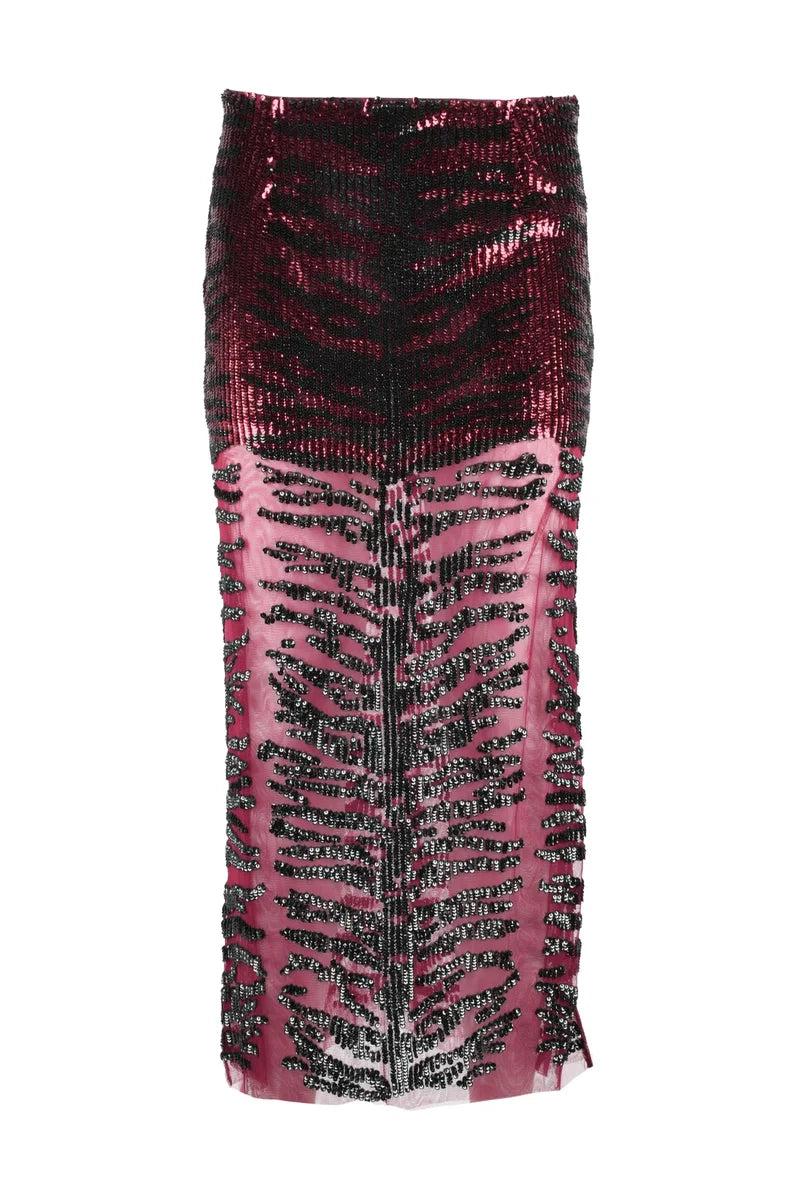 Sequin Midi Skirt - Black/Bordeaux