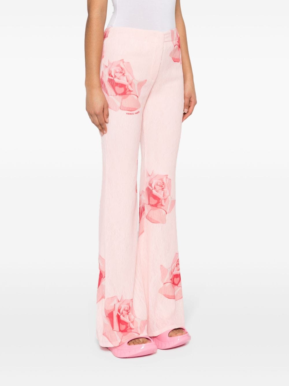 Flared Rose Print Trousers