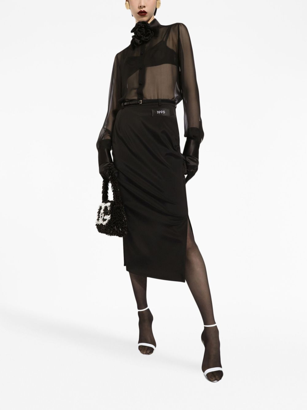Sheer Black Long-Sleeved Silk Blouse