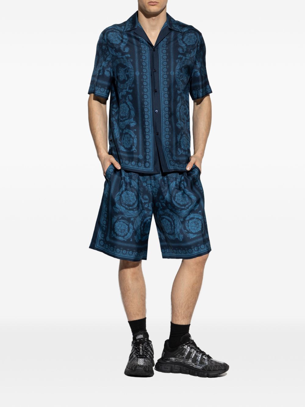 Relaxed Baroque Patterned Silk-Nylon Shorts