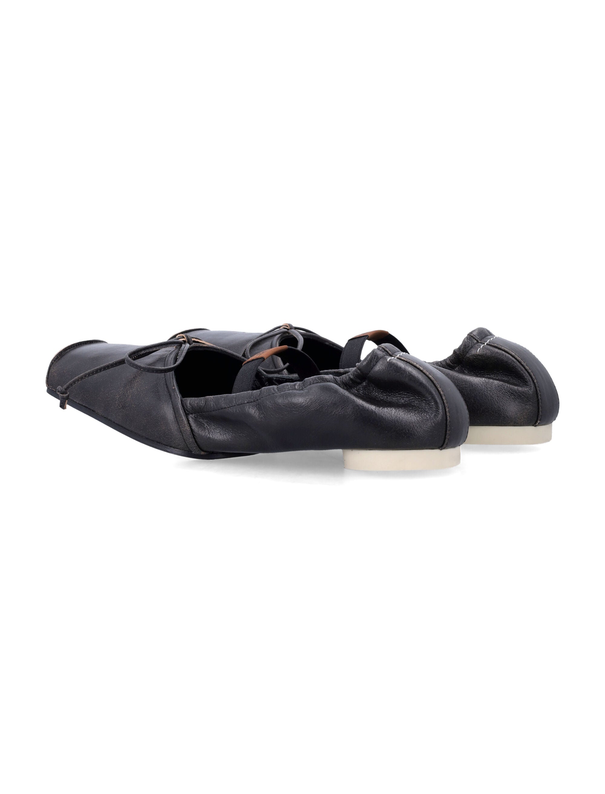 Square-Toe Leather Ballerinas