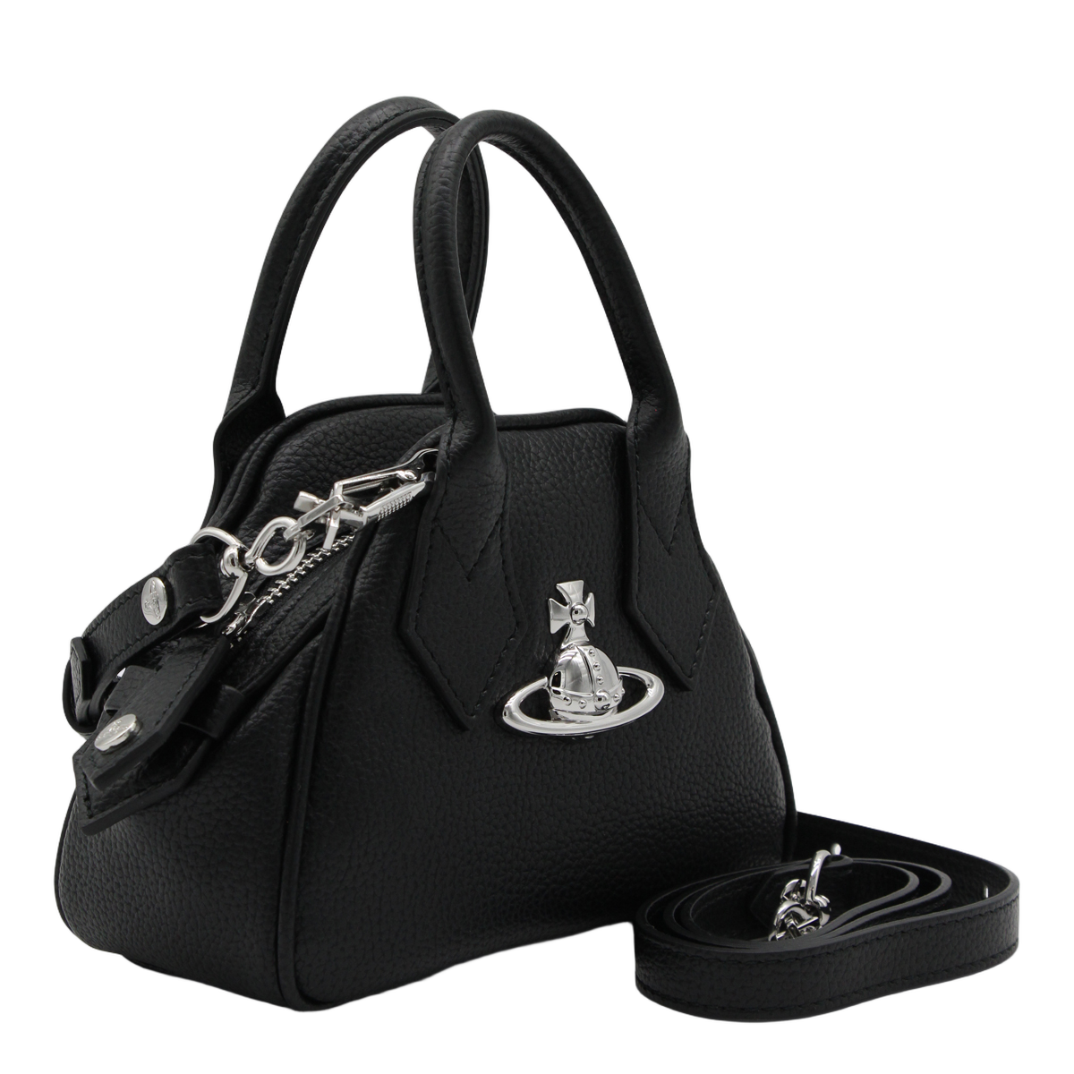 Structured Black Handbag with Silver-tone Emblem
