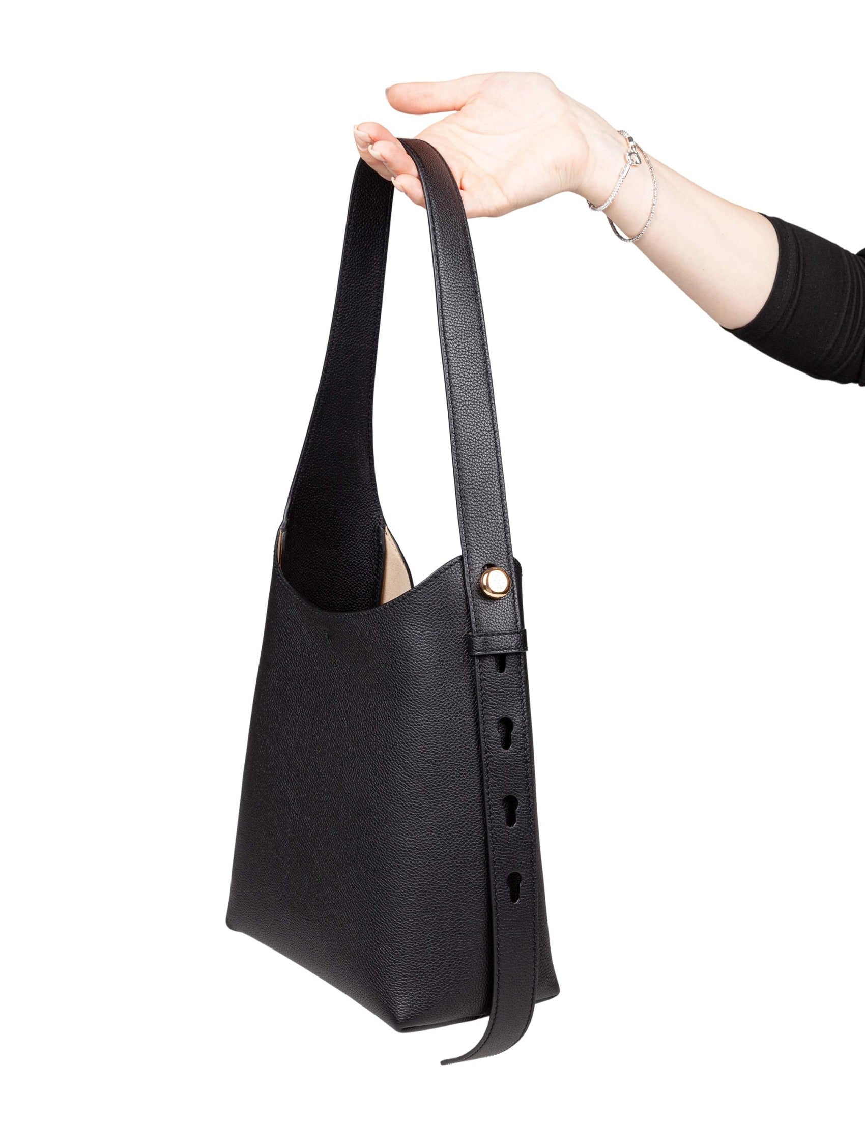 Romy Small Leather Hobo Bag, Black