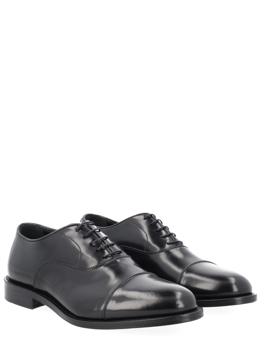 Black Polished Leather Cap Toe Loafers