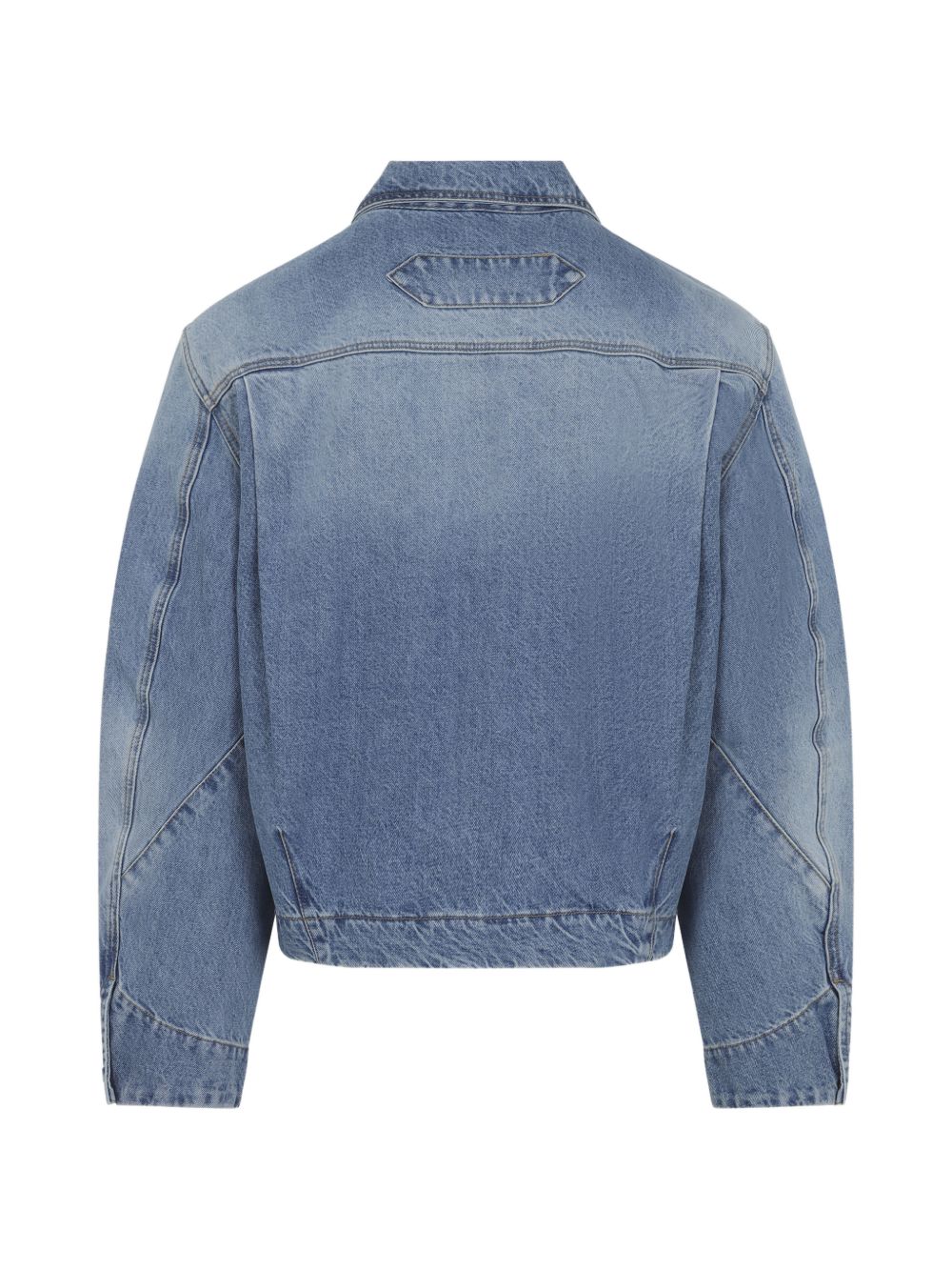 Cropped Denim Jacket With Pointed Collar And Button-Up Front