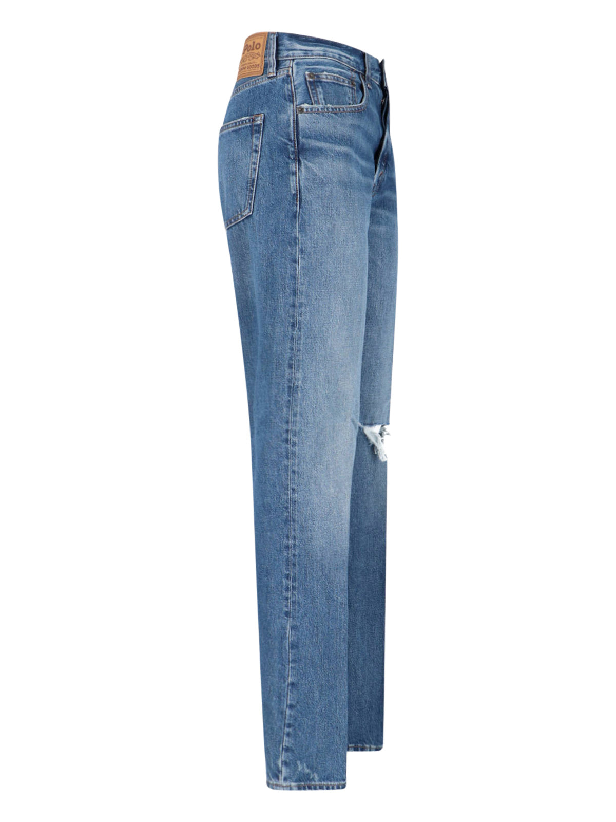 Blue High-Waisted Distressed Denim Jeans