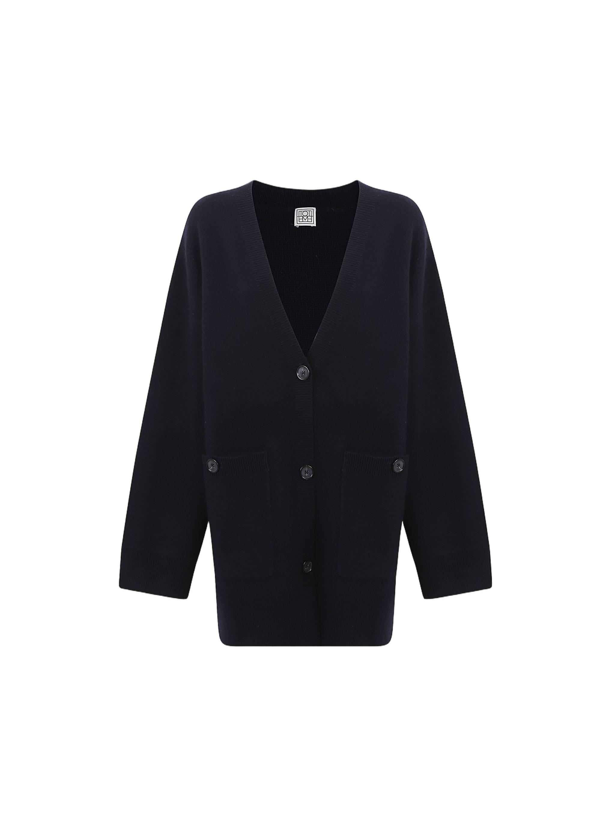 Deep V-Neck Longline Cardigan With Button-Down Front