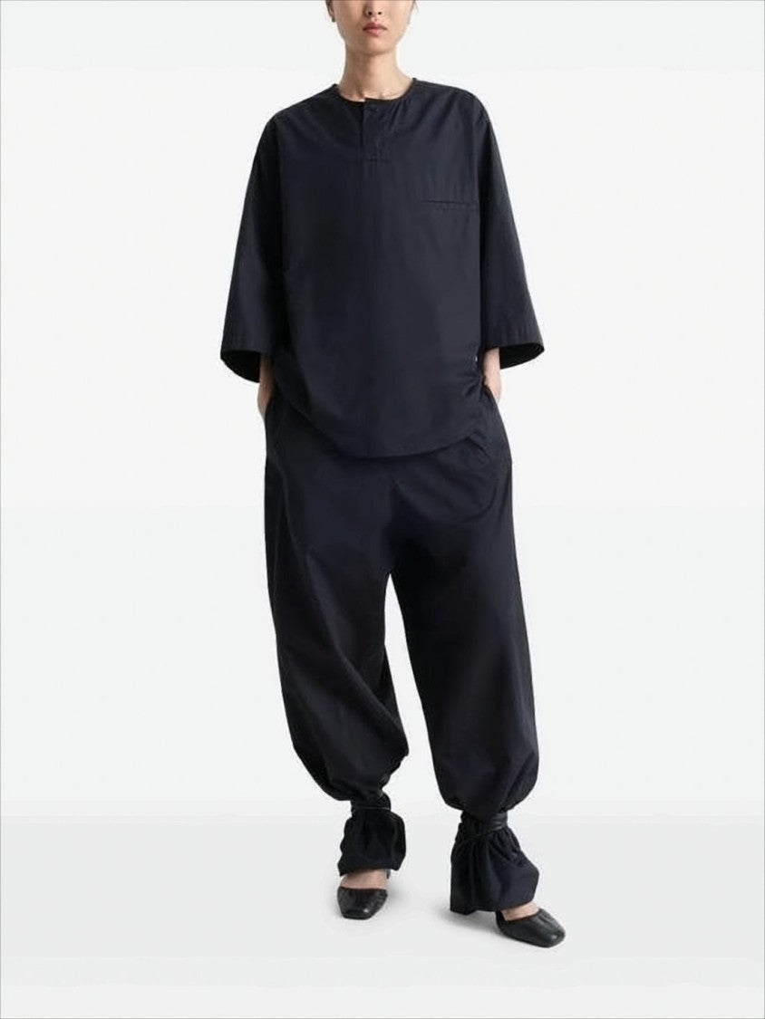 Boxy Black Blouse with Round Neckline