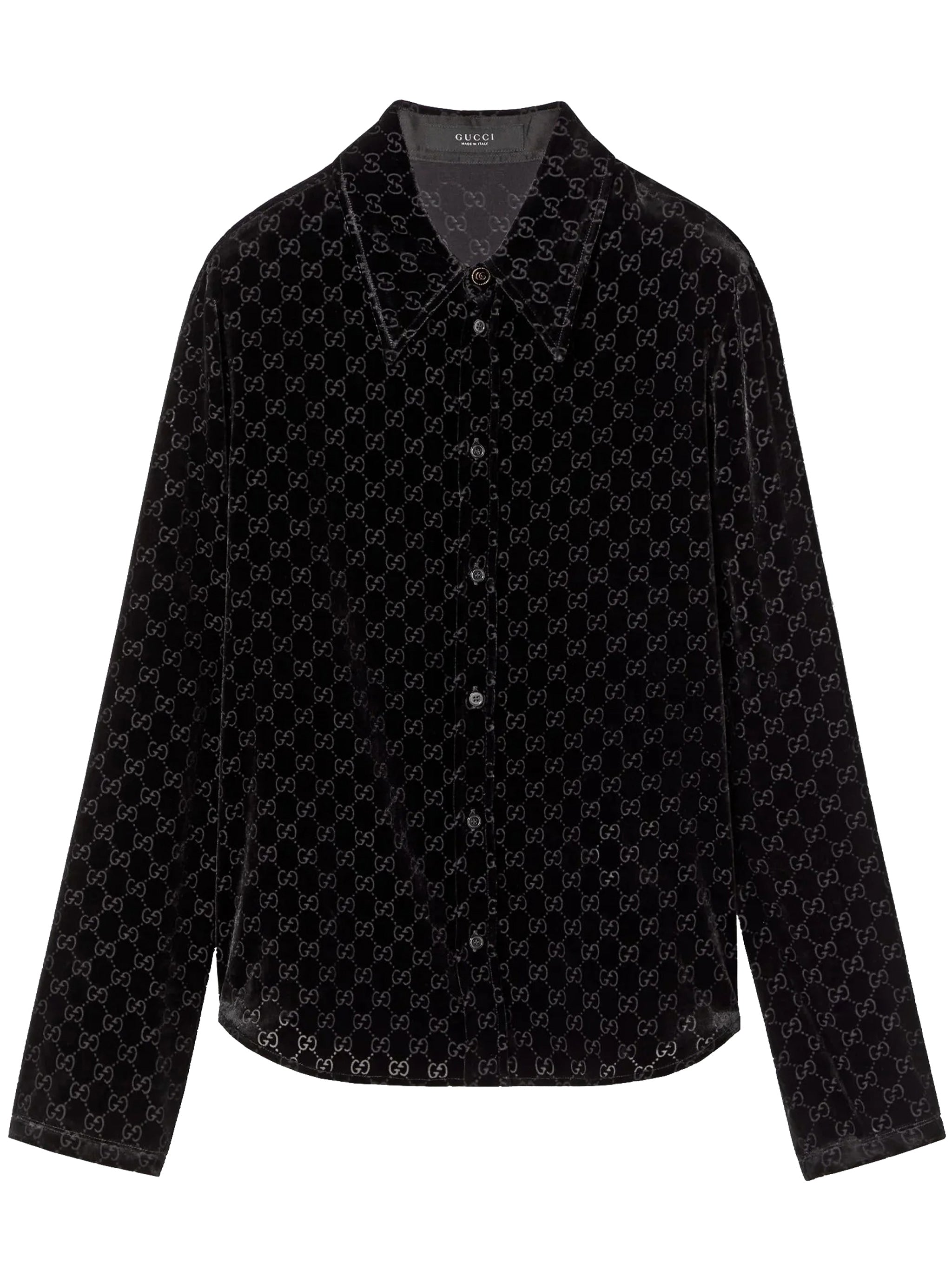 Black Cropped Velvet Monogrammed Shirt