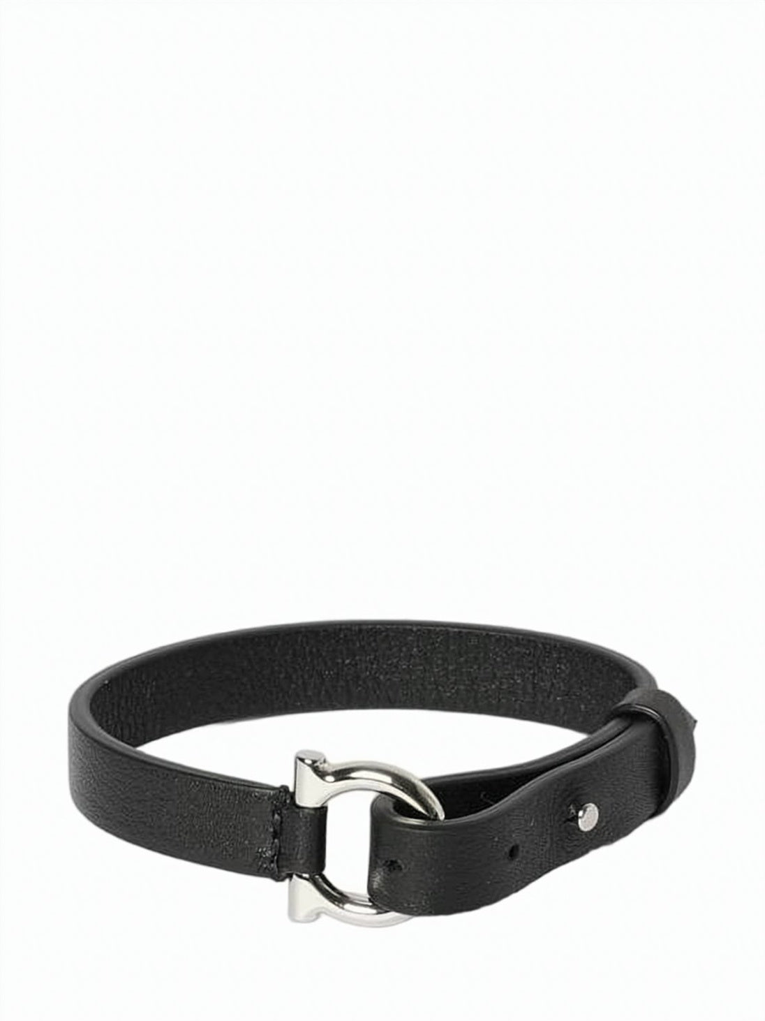 Black Calf Leather Bracelet with Silver-Toned Clasp