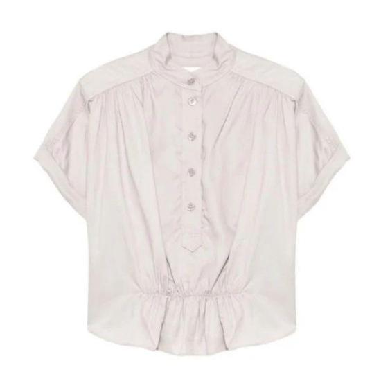 Short-Sleeved Blouse with High Collar