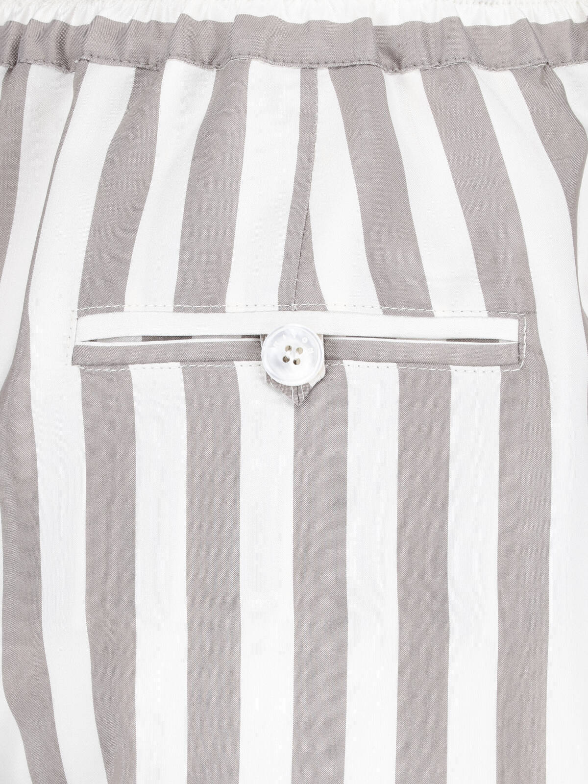 Beige Wide-Leg Vertical Striped Silk Trousers