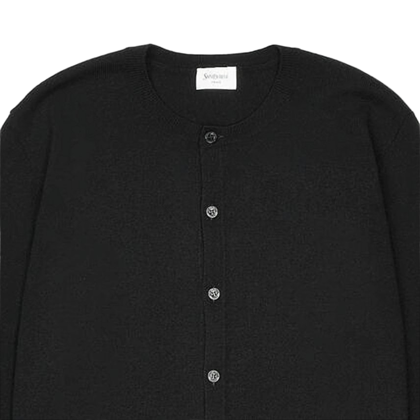 Black Wool Cardigan with Clean Design