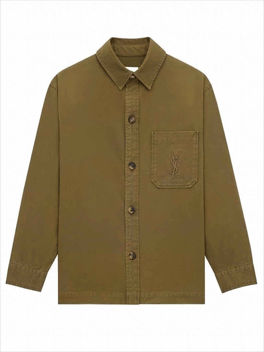 Textured Gabardine Brown Overshirt with Classic Collar