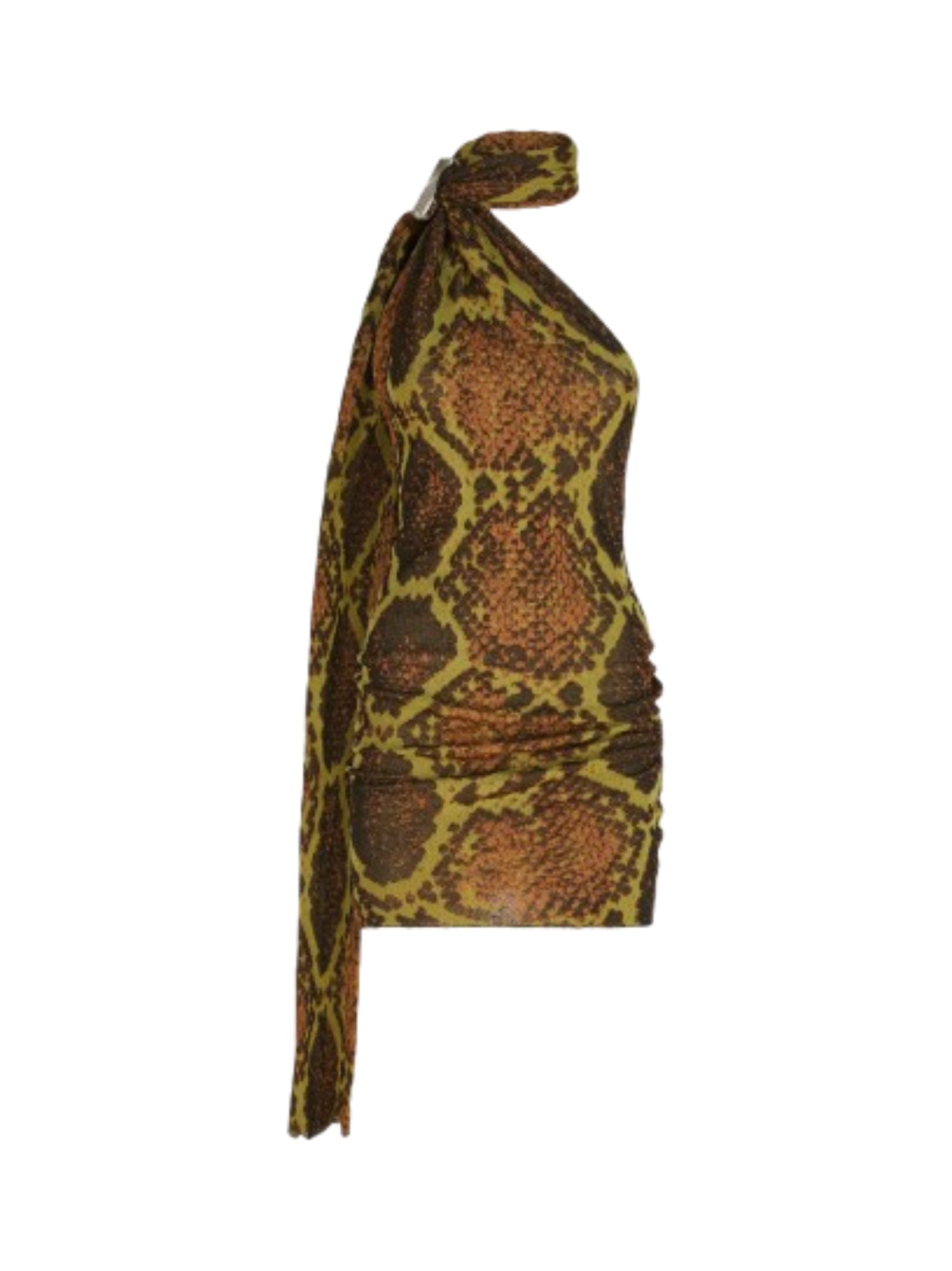 One-Shoulder Mini Dress with All-Over Python Print