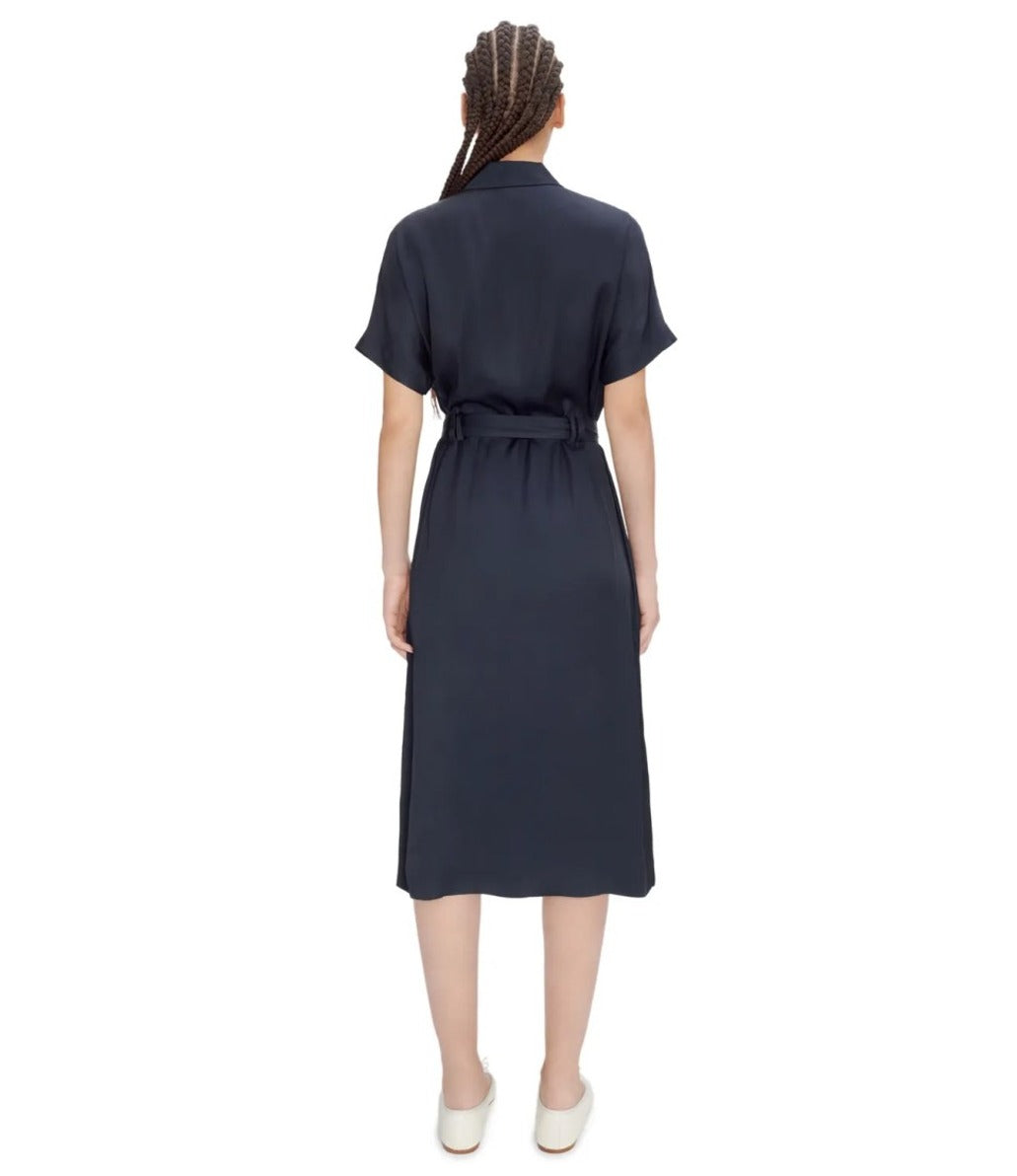 Black Shirt-Dress With Removable Belt And Pockets